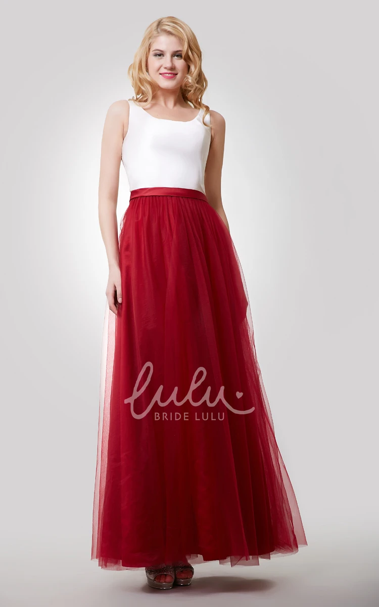 Color Block A-Line Tulle Bridesmaid Dress with Bateau Neck