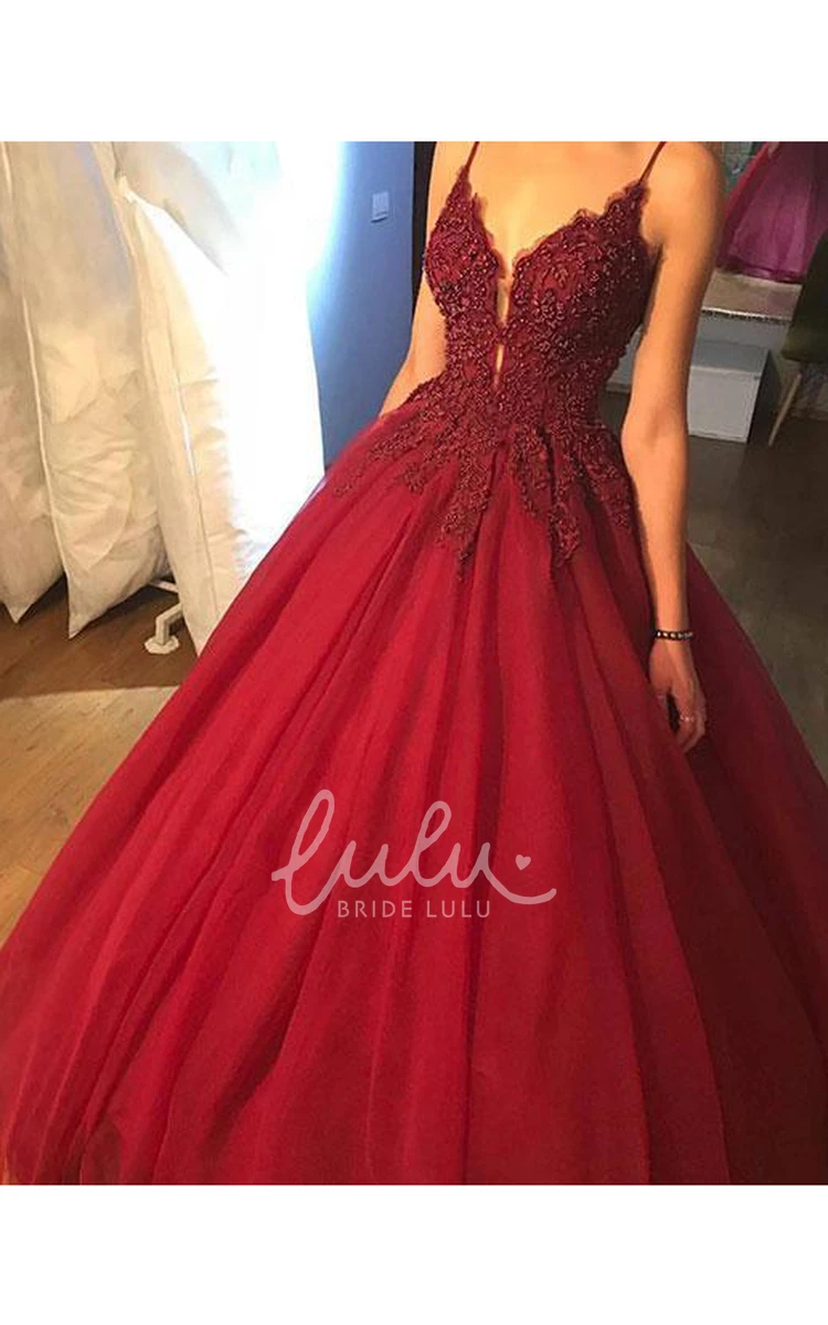 Ball Gown Lace Dress Sleeveless Floor-length Spaghetti Organza