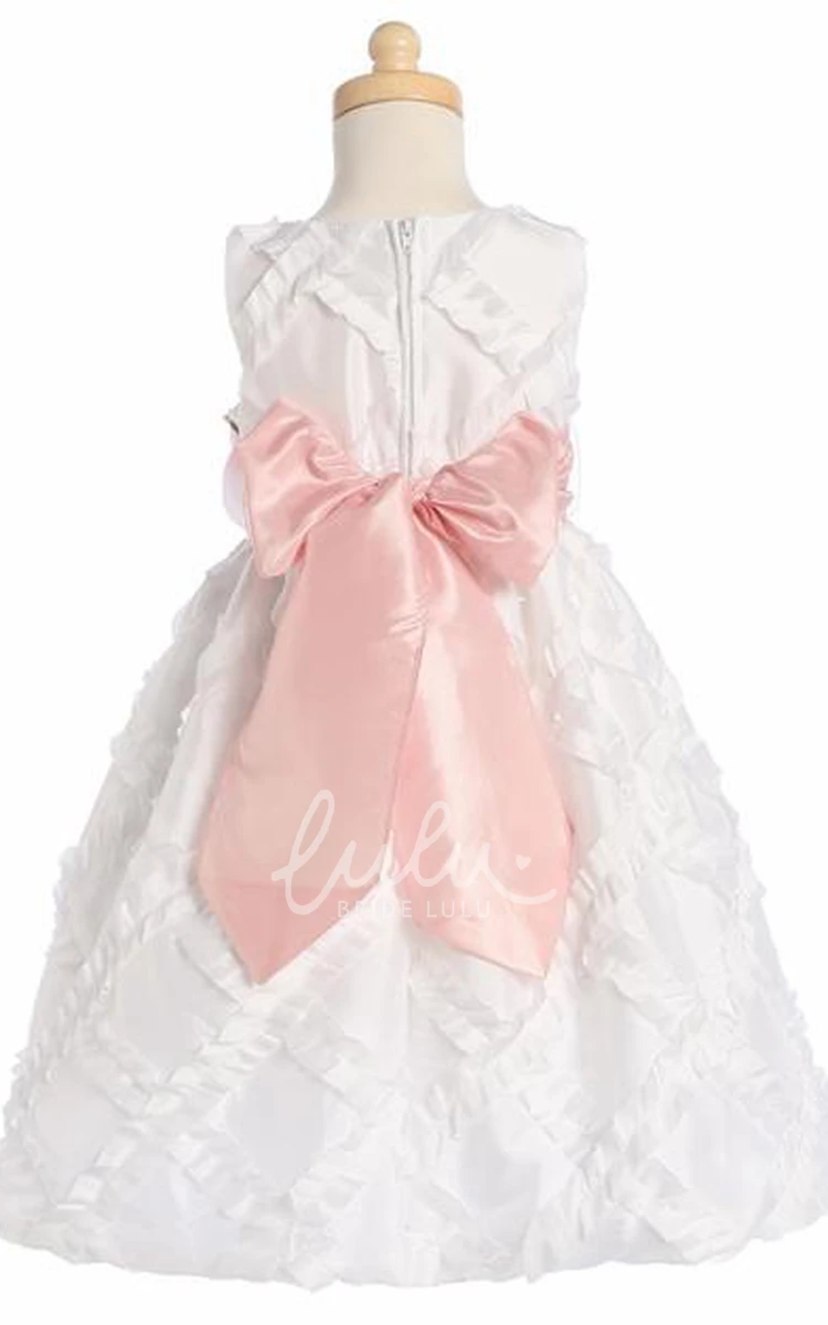 Tiered Taffeta Tea-Length Flower Girl Dress with Embroidery Simple Wedding Dress