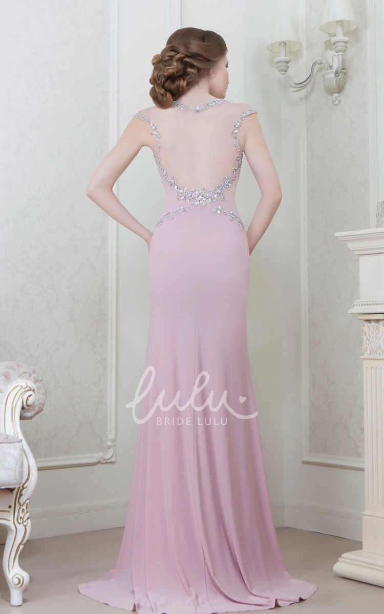 Beaded Sheath Jersey Evening Dress + Cap-Sleeve + Scoop-Neck + 2024