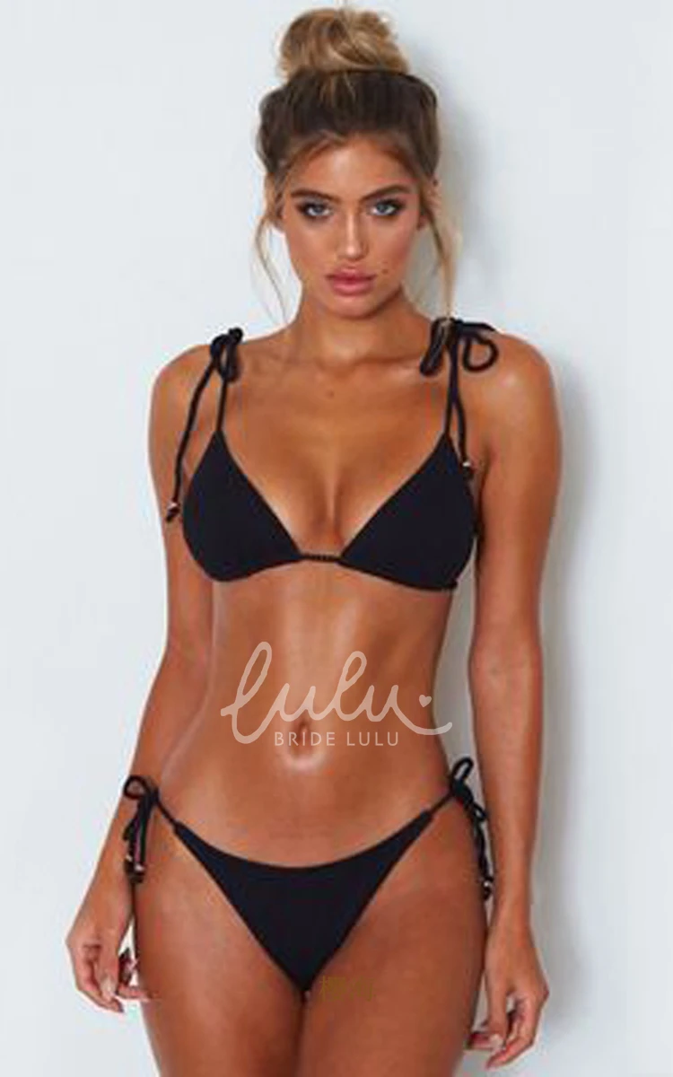 Spaghetti Tie Plain Bikini Set