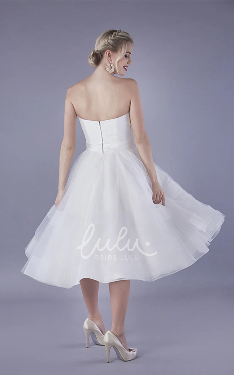 Organza A-Line Strapless Knee-Length Ruched Bridal Dress