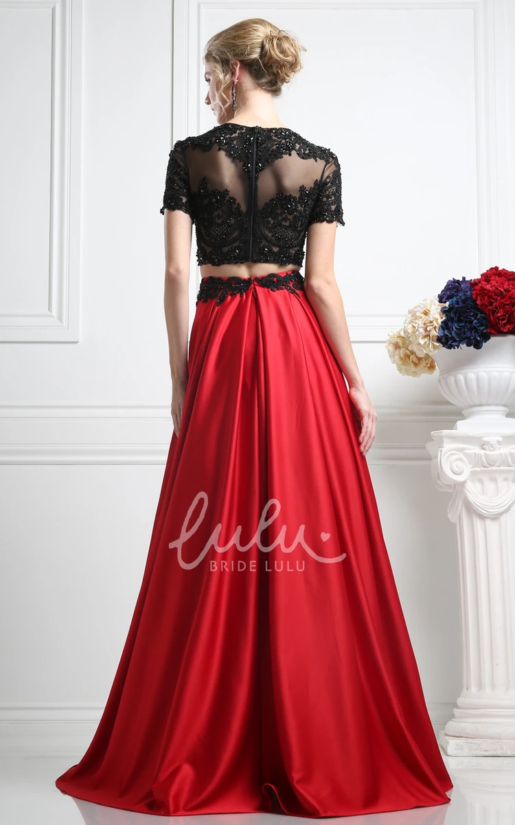Satin Illusion Dress with Appliques Two-Piece A-Line Maxi