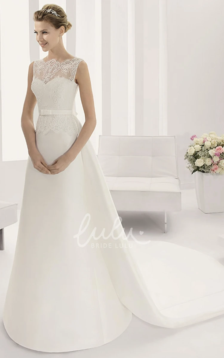 Satin Sheath Wedding Dress with Lace Top and Belt
