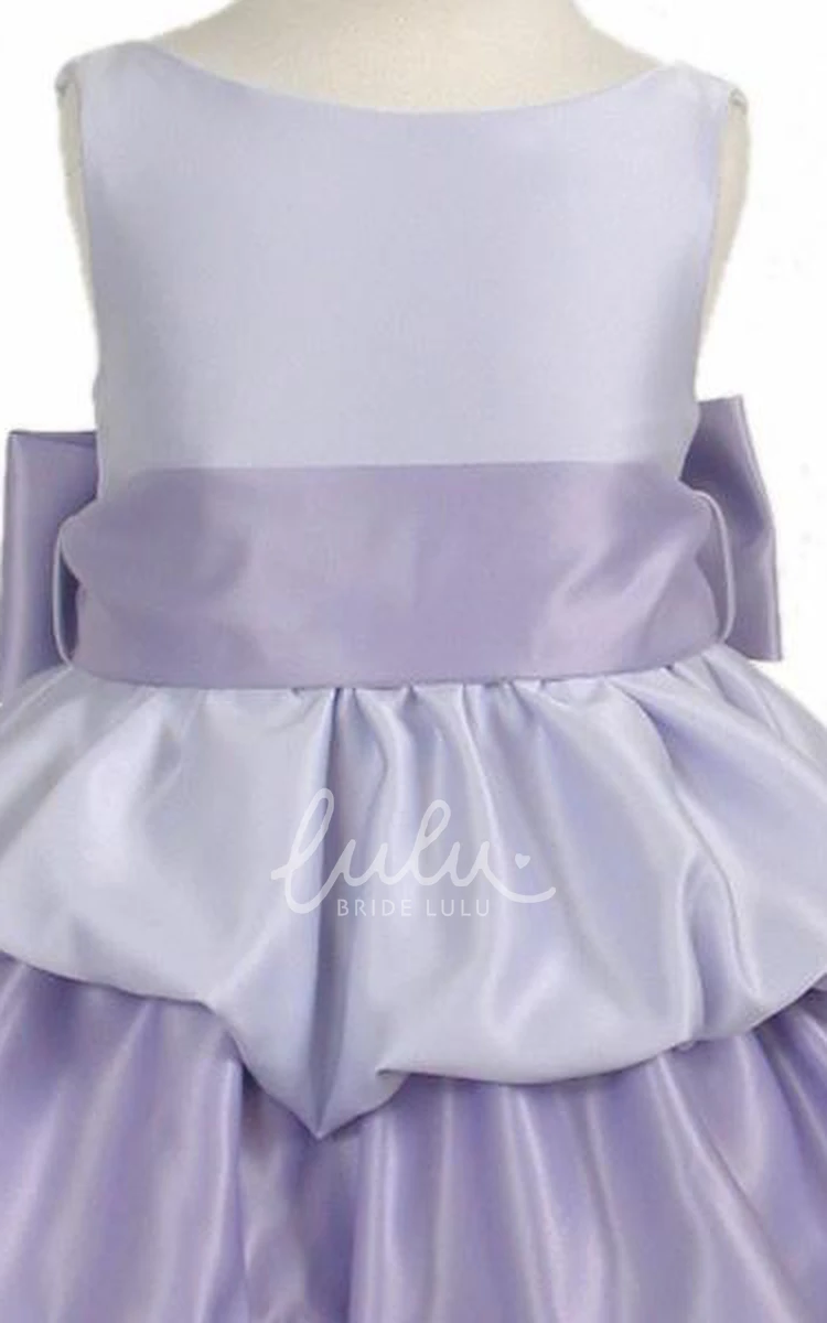 Sleeveless Satin Tiered Tea-Length Dress for Flower Girls Bridesmaid Dress