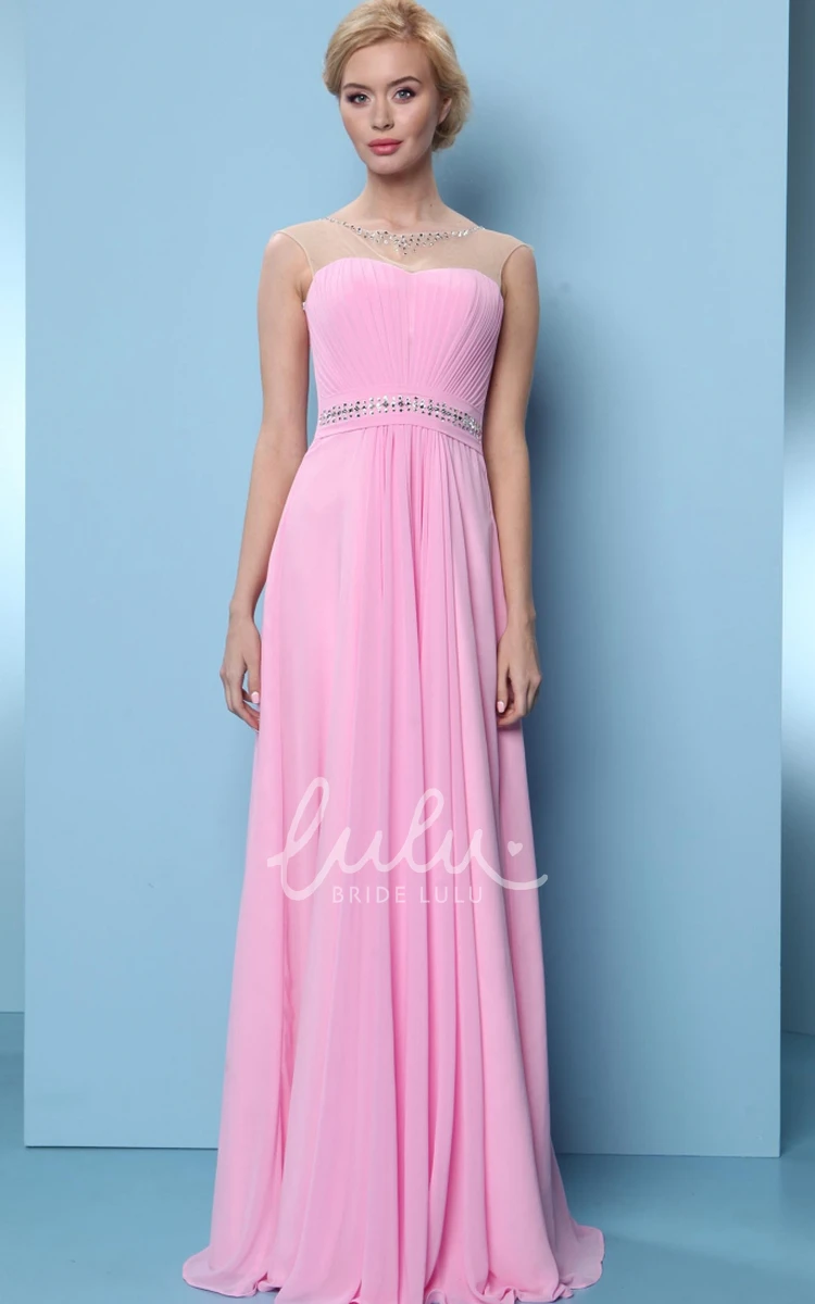 Beaded A-Line Chiffon Bridesmaid Dress with Scoop Neck Long