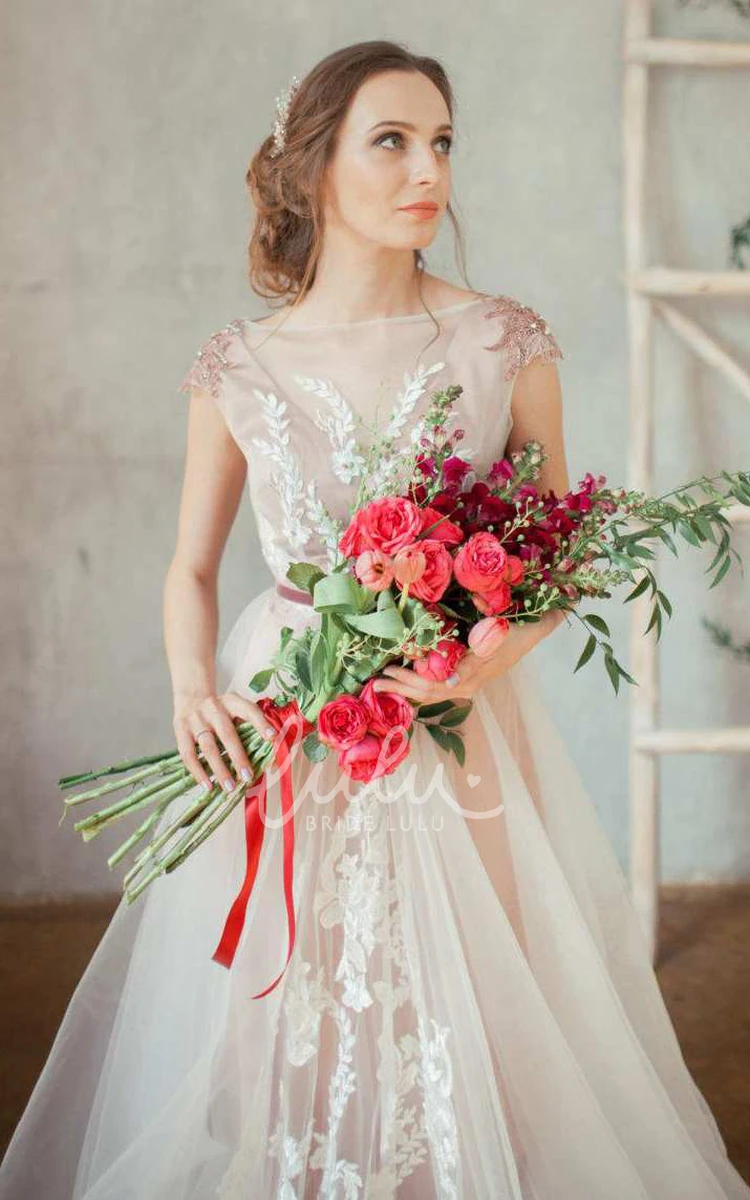 Tulle Beaded Lace Wedding Dress with Straps Bridesmaid Gown