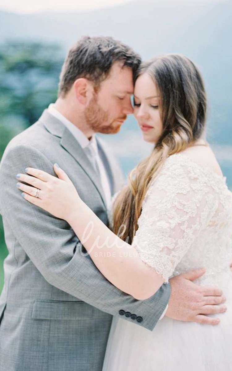 Off-shoulder Lace A-line Wedding Dress with Zipper Closure