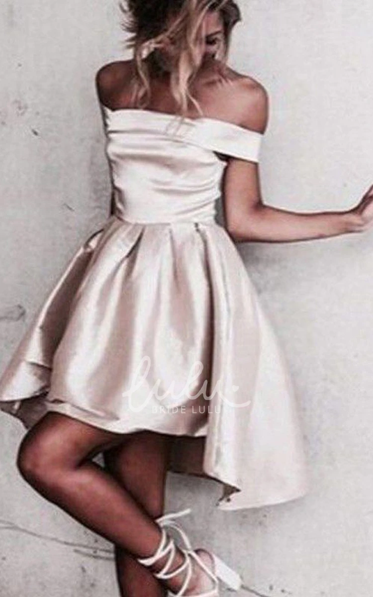 A-line Ruched Off-the-shoulder Satin Homecoming Dress with High-low Hem
