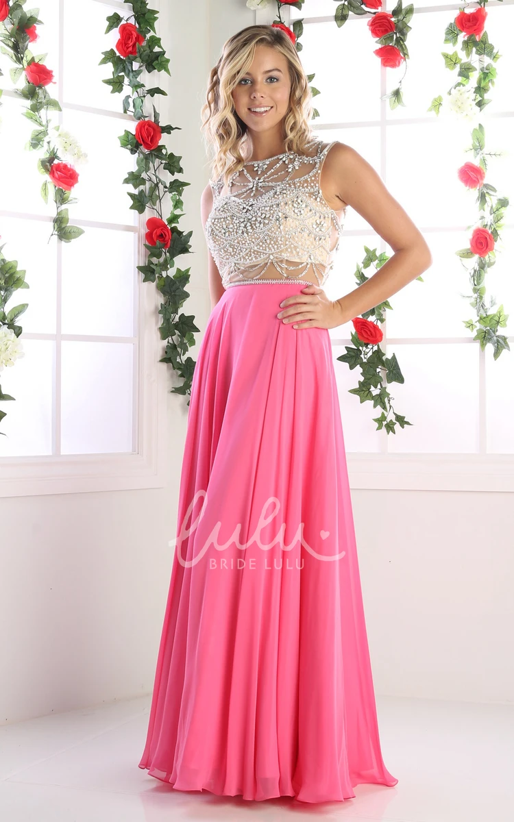 Chiffon A-Line Sleeveless Formal Dress with Keyhole and Beading