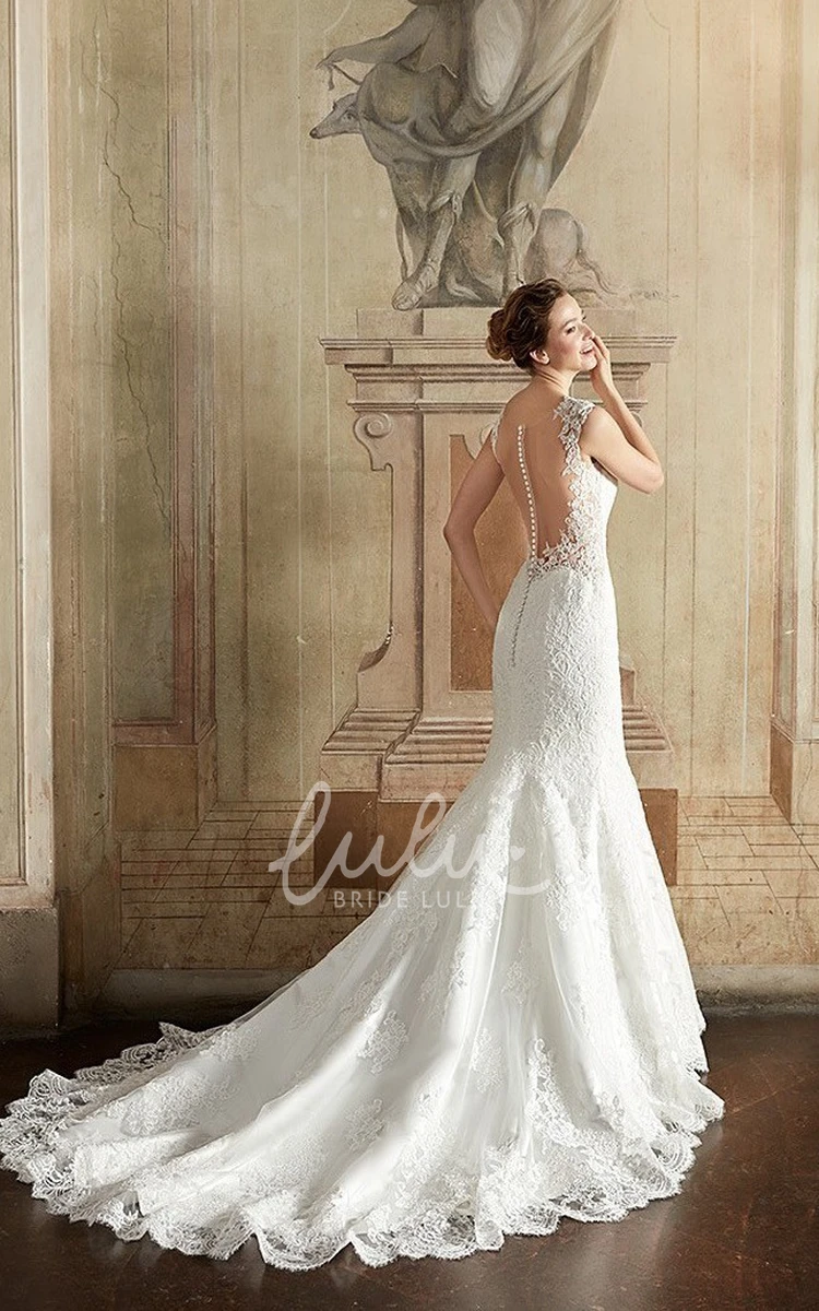 Lace Sheath Scoop-Neck Sleeveless Wedding Dress in Floor-Length