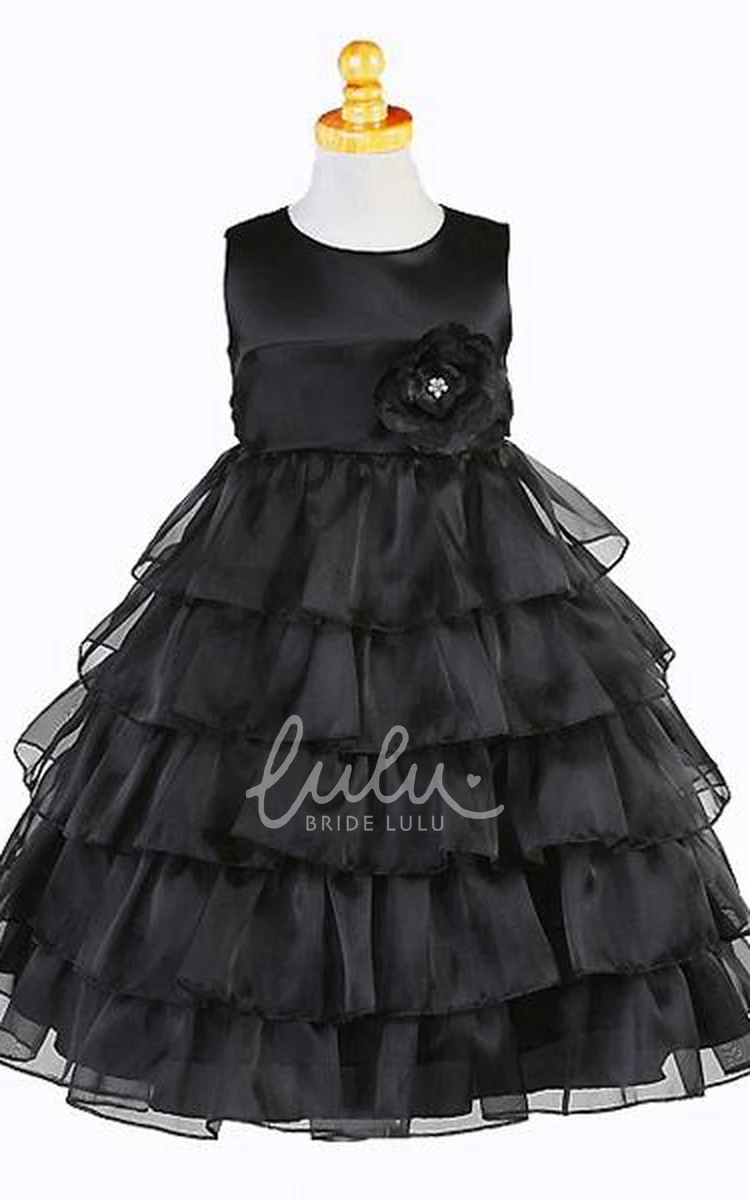 Organza Tiered Flower Girl Dress Sleeveless Floral Elegant