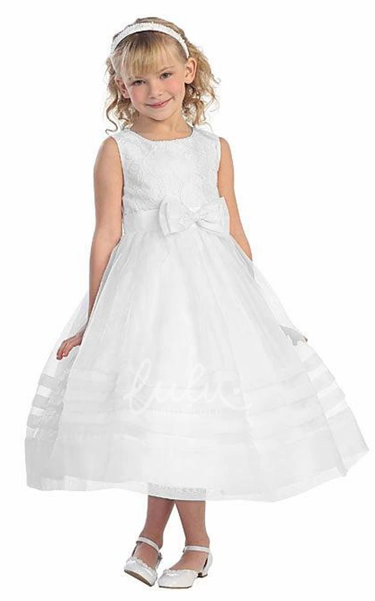 Lace&Organza Flower Girl Dress Tiered Tea-Length