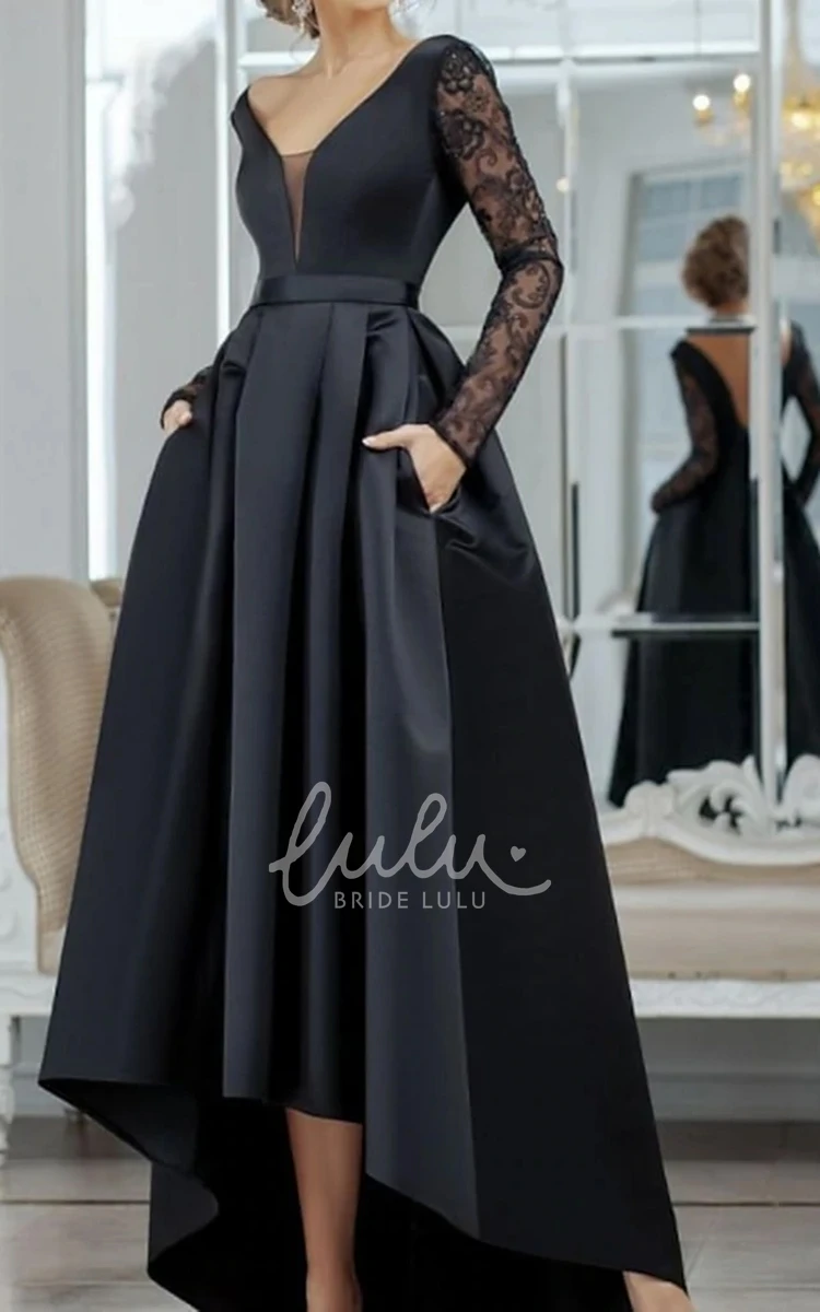Lace Long Sleeve A Line Bridesmaid Dress Ankle-length Casual with Pockets