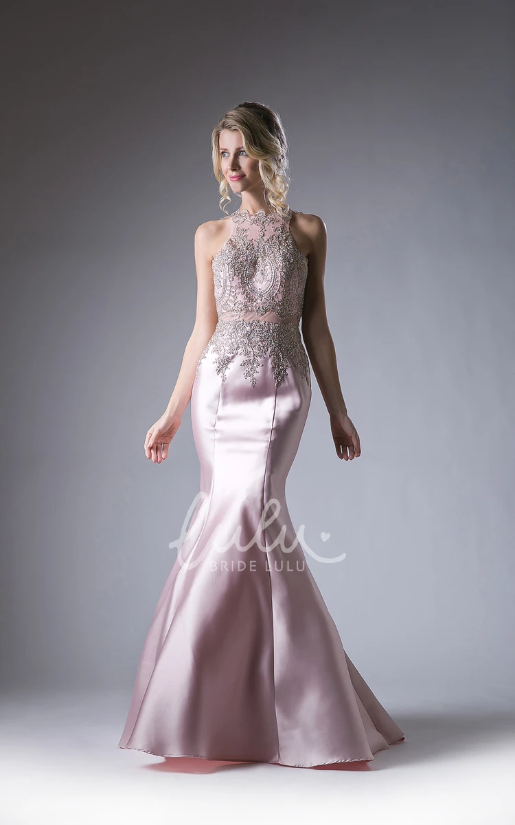 Long Sleeveless Backless Formal Dress with Appliques and Beading