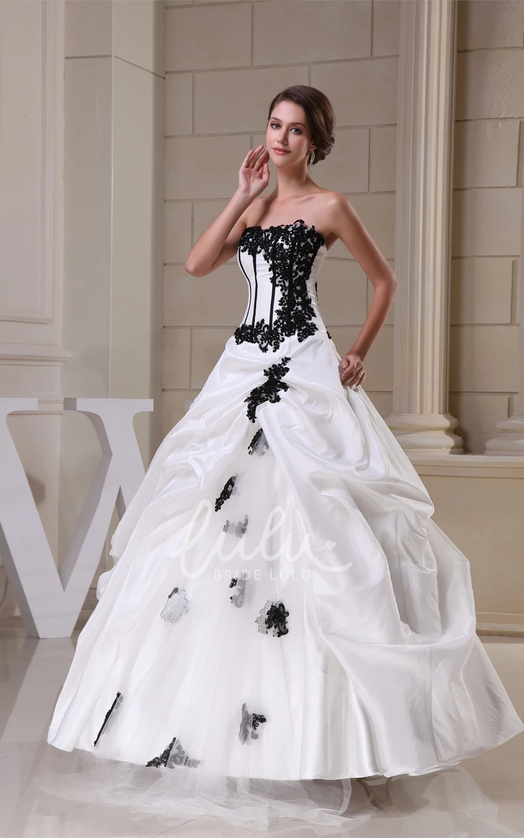 Strapless Ball Gown Wedding Dress with Ruffled Lace Appliques