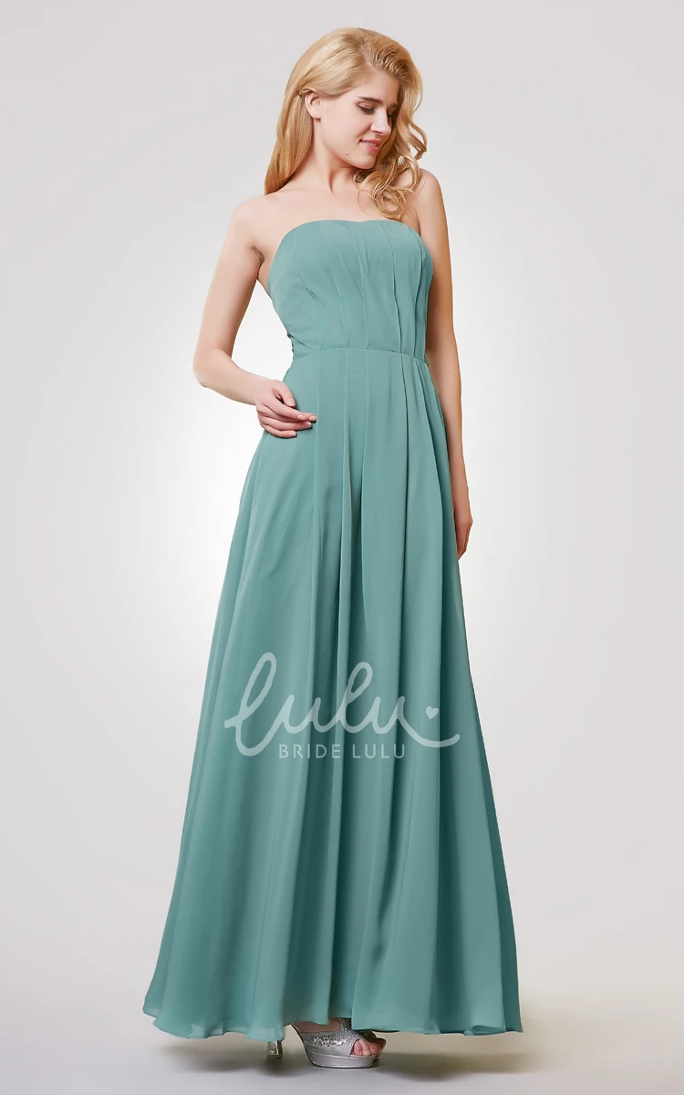 Pleated Strapless A-Line Chiffon Prom Dress 2024