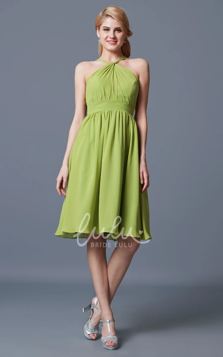 Sleeveless A-line Chiffon Bridesmaid Dress with Halter Neck and Empire Waist