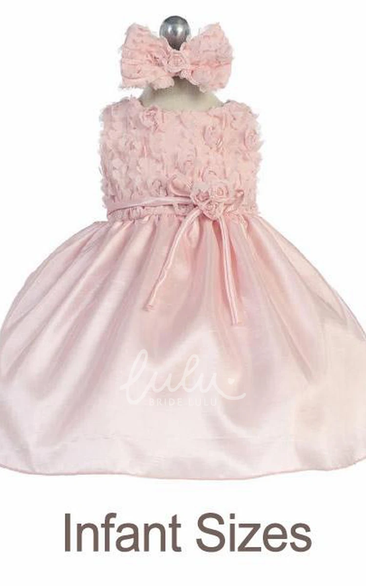 Embroidered Tulle & Taffeta Flower Girl Dress with Bow Knee-Length