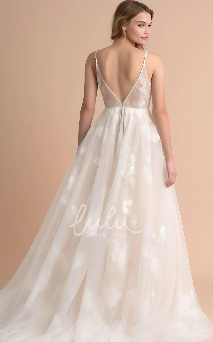A-Line Tulle V-neck Sleeveless Wedding Dress Simple Elegant Country Garden 2024