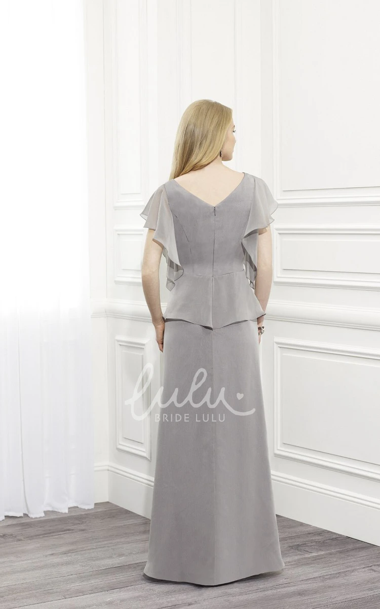 Chiffon Poet Sleeve Mother Of The Bride Dress with Scoop Neck and Peplum