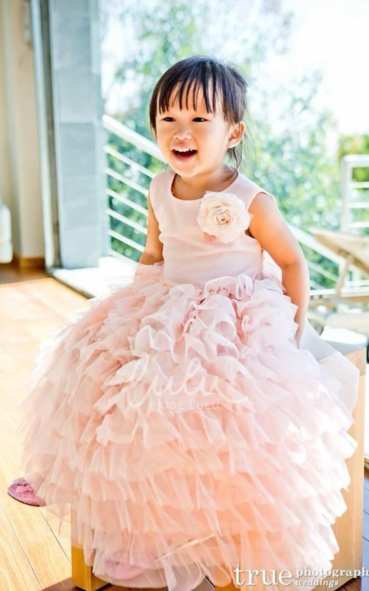 Tiered Tulle and Satin Flower Girl Dress Tea-Length Simple Women