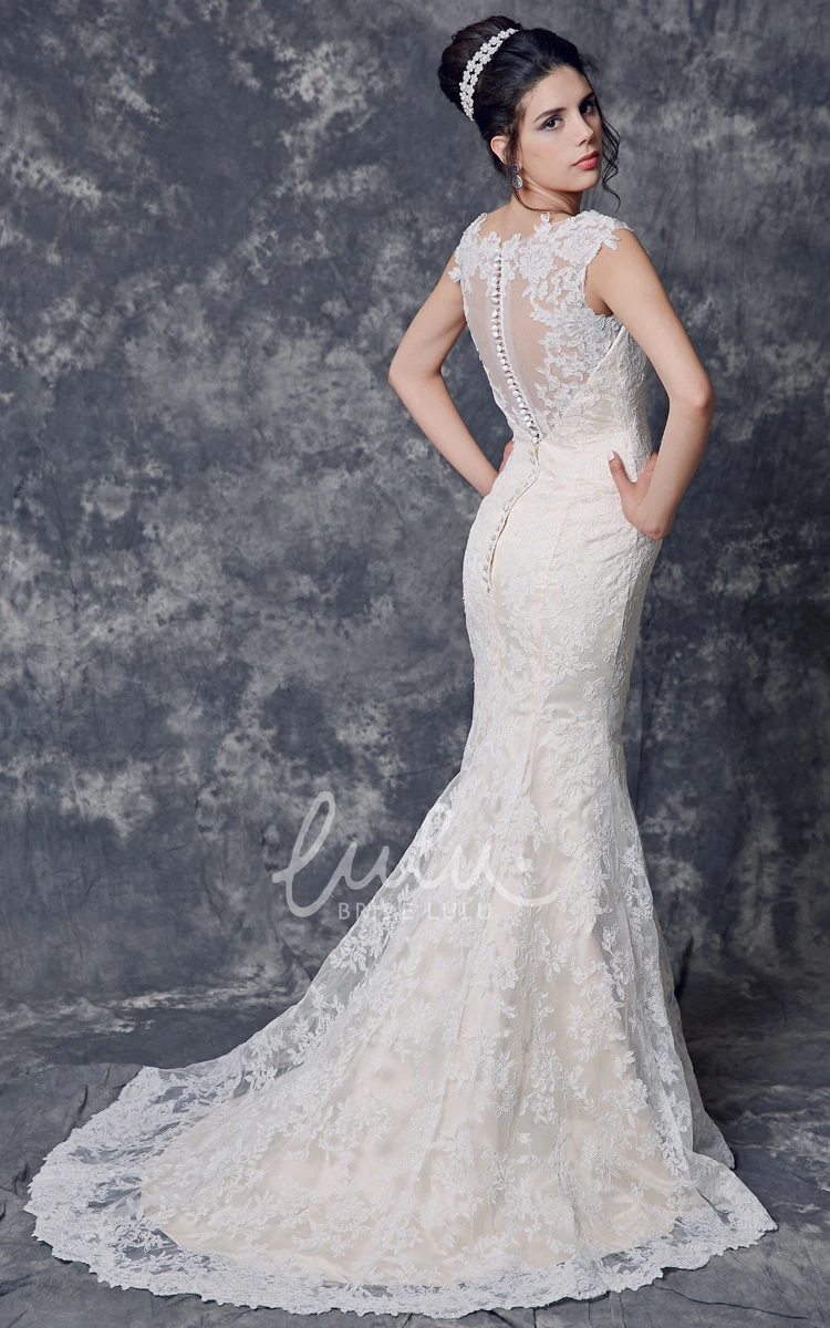 Illusion Back Mermaid Lace Wedding Dress with Cap Sleeves