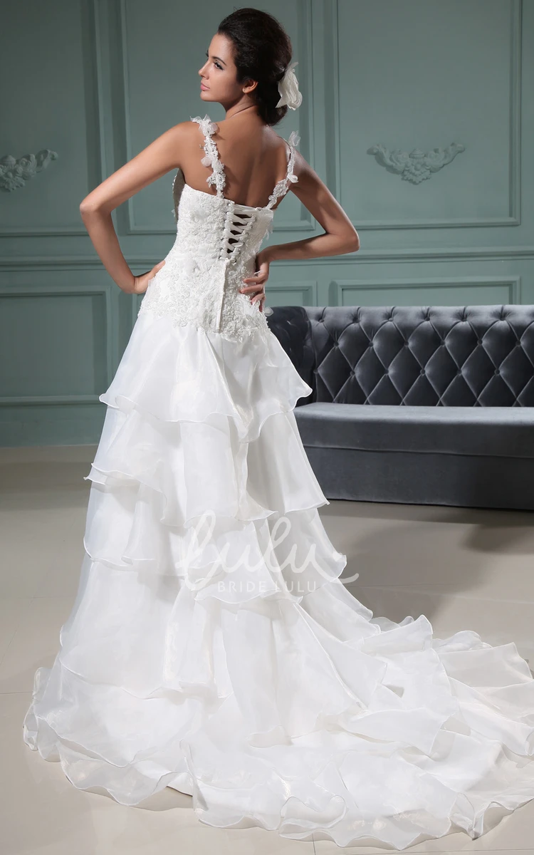 High Low Organza Wedding Dress with Ruffles Sleeveless Sweetheart Gown