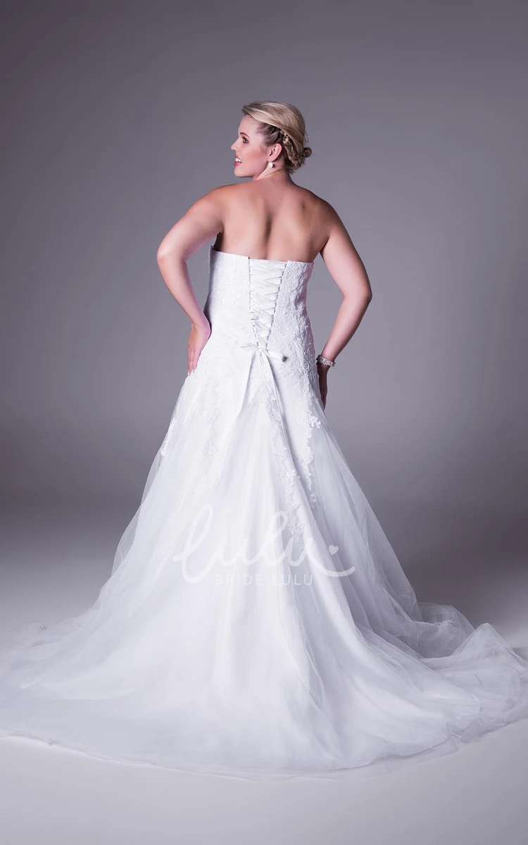 Tulle&Lace Plus Size Wedding Dress with Lace Up A-Line