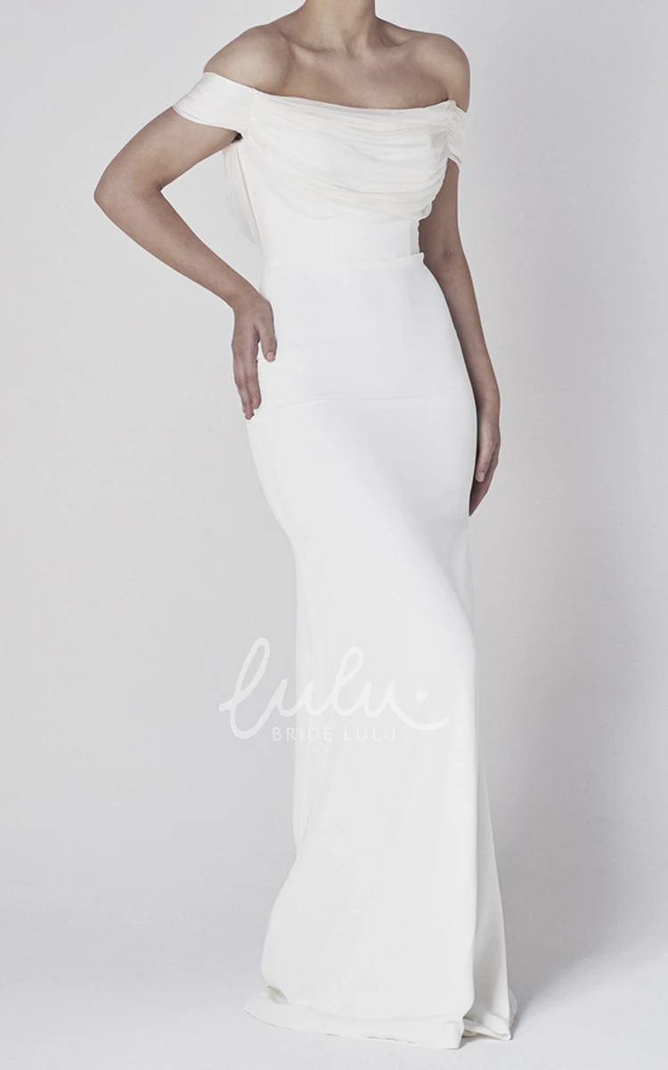 Sheath Satin Bridal Gown with Off-the-shoulder Tiers and V-back Elegant Wedding Dress