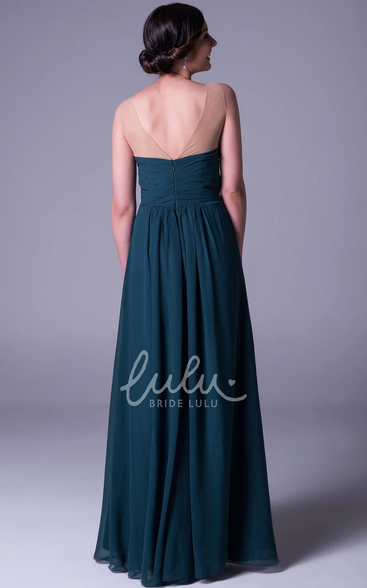 Sleeveless Chiffon Prom Dress with Beaded Ruched Bodice and Long A-Line Skirt