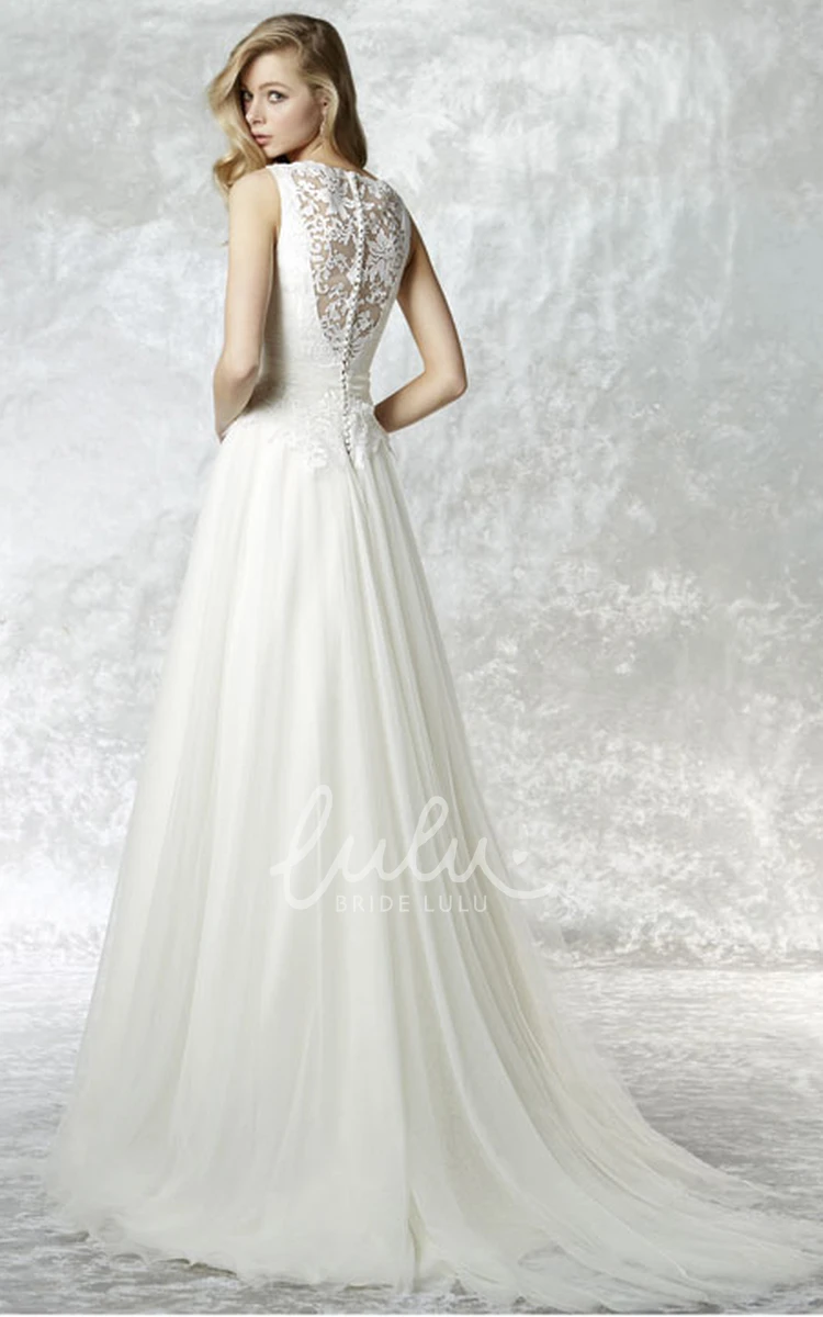 Maxi Tulle Wedding Dress with Jewel Appliques and Court Train Elegant Bridal Gown