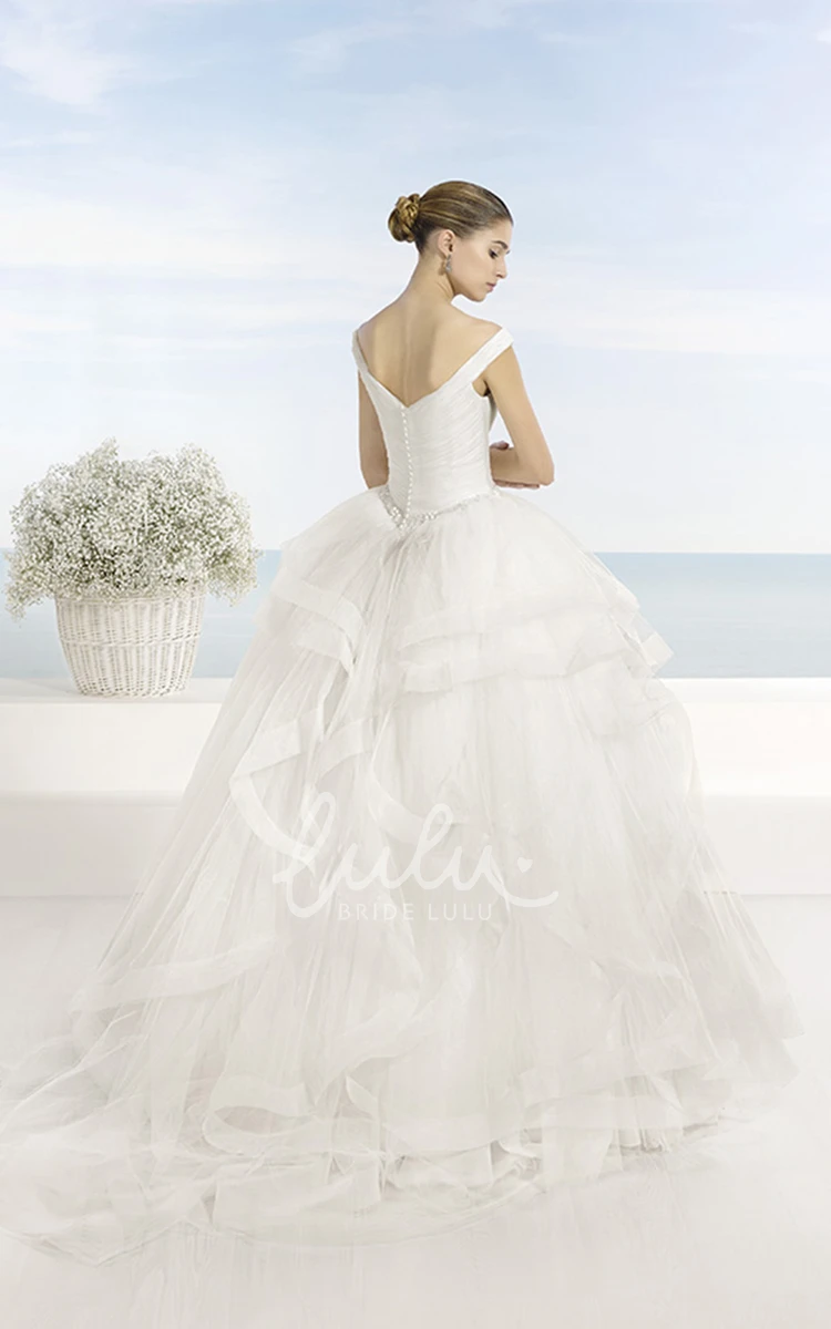 Criss-Cross Tulle Wedding Dress Ball Gown V-Neck Elegant