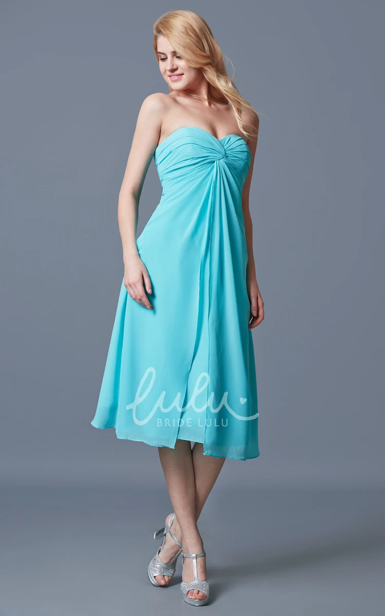 Tea-length Chiffon Dress with Ruched Sweetheart Neckline Elegant Prom Dress