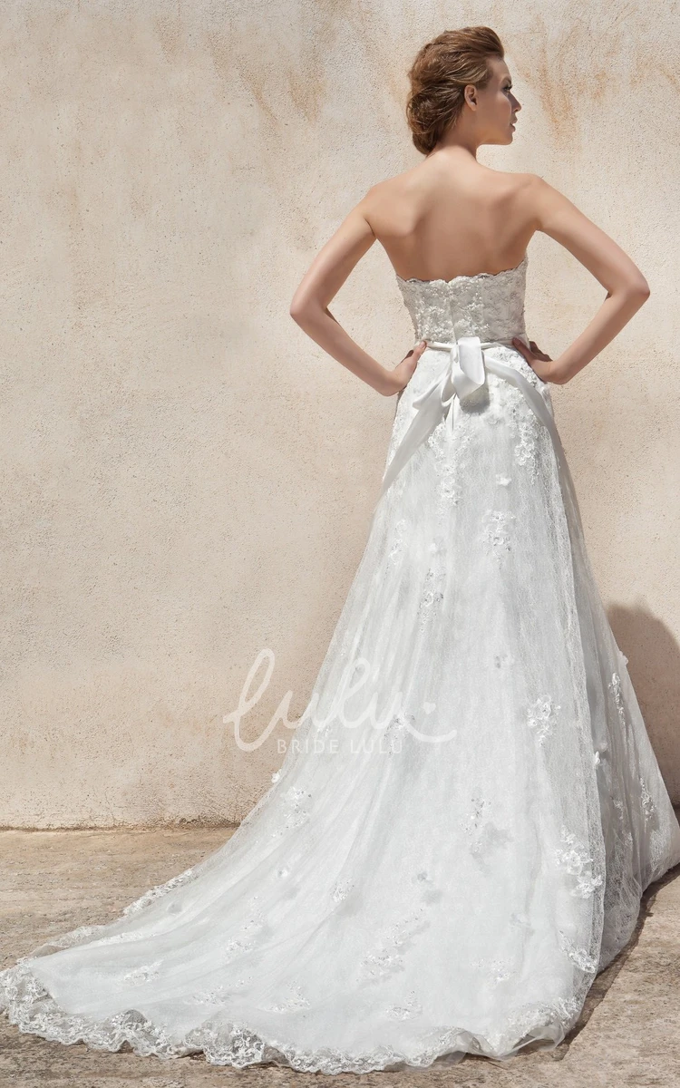 Sweetheart Appliqued Tulle&Lace Sheath Wedding Dress Sleeveless Floor-Length Waist Jewellery Bow