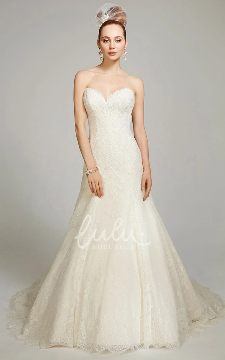 Lace Sweetheart Wedding Dress with A-Line Silhouette & Deep-V Back