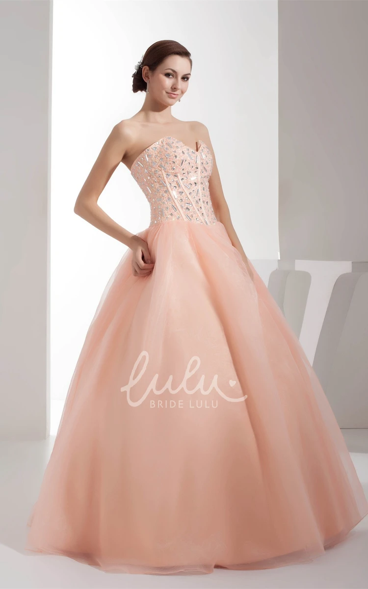 Tulle Ball Gown Prom Dress with Beading Sleeveless Sweetheart Style