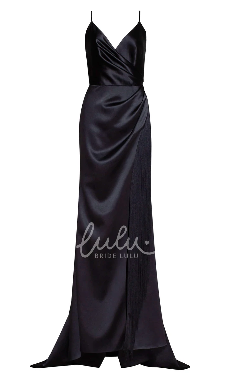 Simple Satin Spaghetti Guest Dress with Open Back and Split Front Women's Formal Guest Dress
