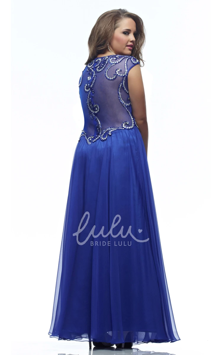 V-neck A-line Jersey Formal Dress with Beading and Illusion Detail