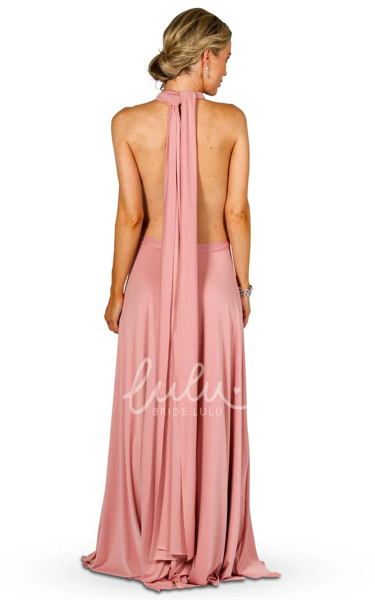 Sleeveless Convertible Bridesmaid Dress Maxi Satin Chiffon with Straps