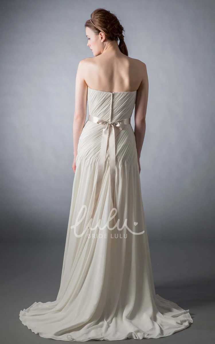 Chiffon Wedding Dress Maxi Strapless Ruched Bowed Sweep Train