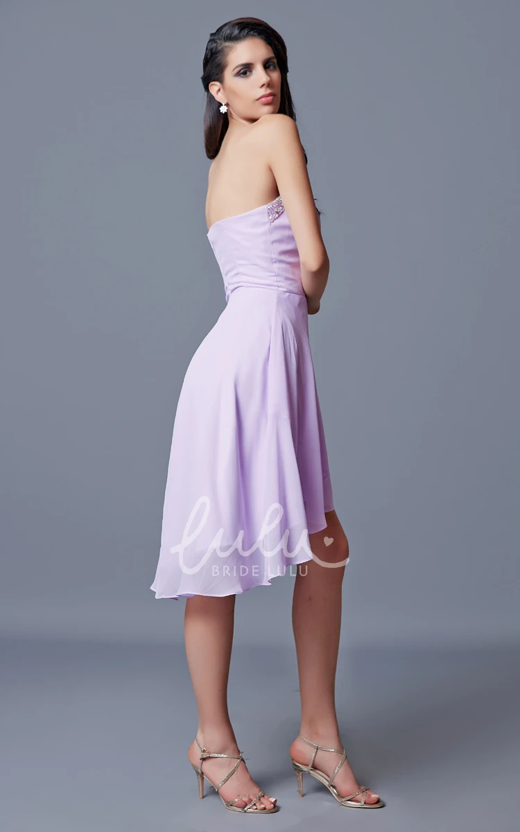 A-line Short Chiffon Prom Dress with Draped High Low Hem and Backless Strapless Design