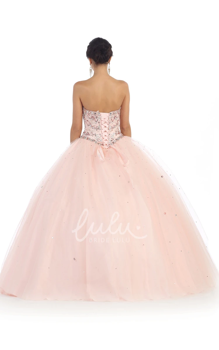 Sleeveless Tulle Corset Back Ball Gown with Beading Formal Dress