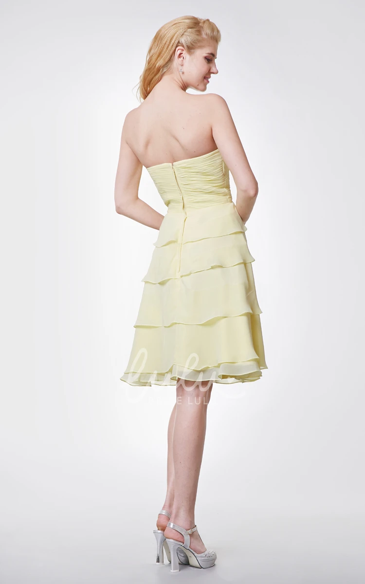 Knee Length Chiffon Bridesmaid Dress with Sweetheart Neckline and Layered Skirt