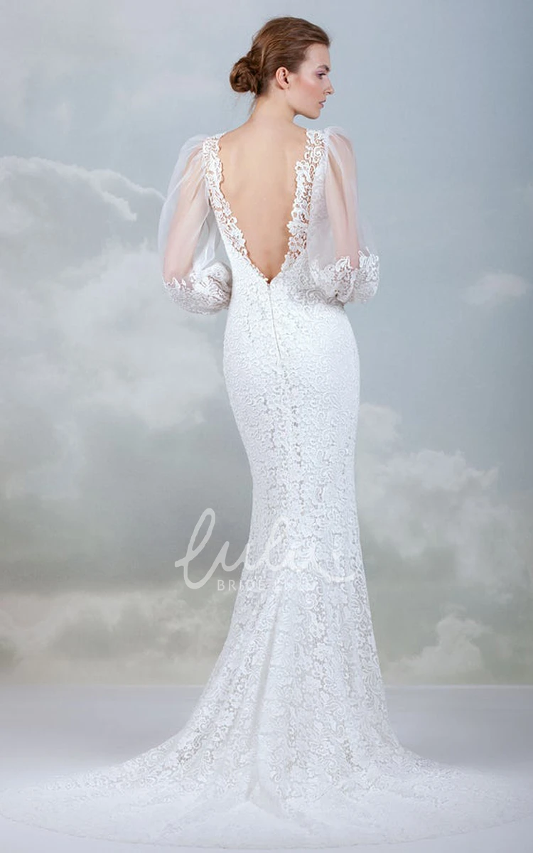 Bateau Neckline Mermaid Lace Wedding Dress with Long Sleeve Romantic & Elegant