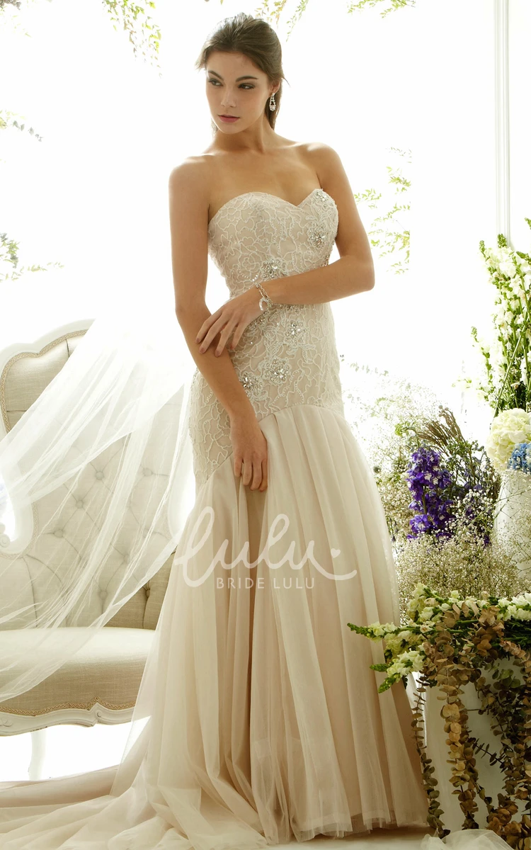 Trumpet Sweetheart Tulle Wedding Dress Maxi Beading V Back