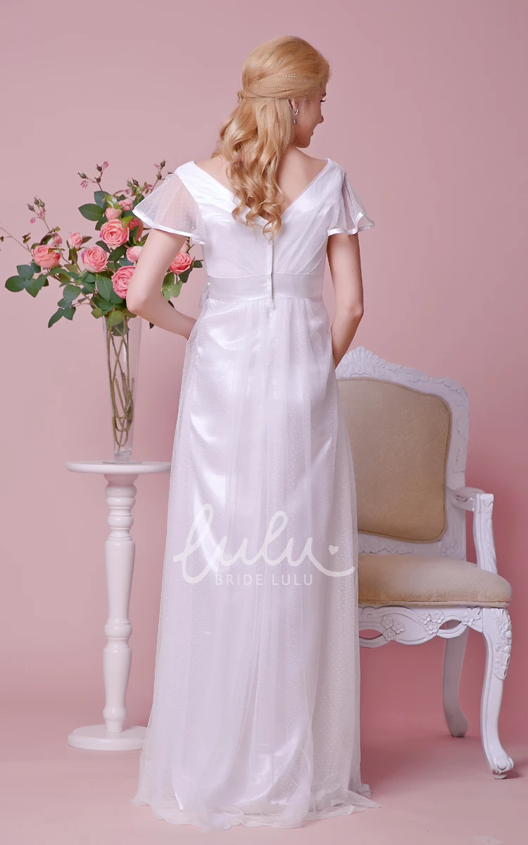 Tulle Maternity Wedding Dress Short-Sleeved Empire Waist V-Neck