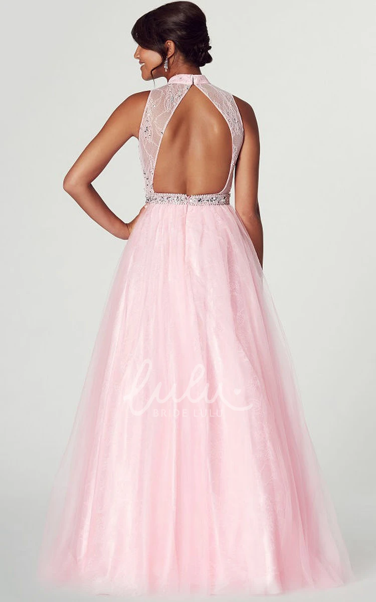 High Neck Appliqued Sleeveless A-Line Prom Dress Elegant Women's Formal Gown