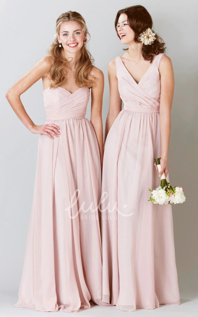 Sweetheart Criss-Cross Sleeveless Chiffon Bridesmaid Dress Floor-Length