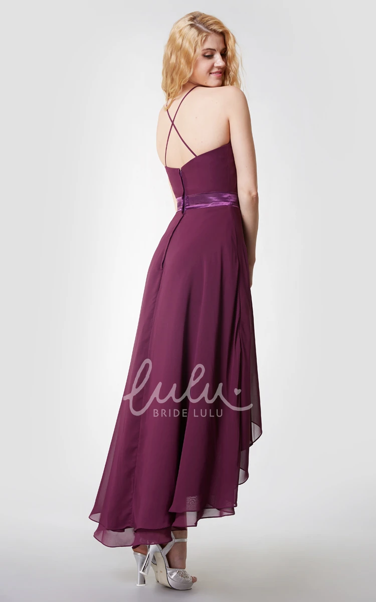 High Low Bridesmaid Dress with Sexy Back Halter & Chiffon